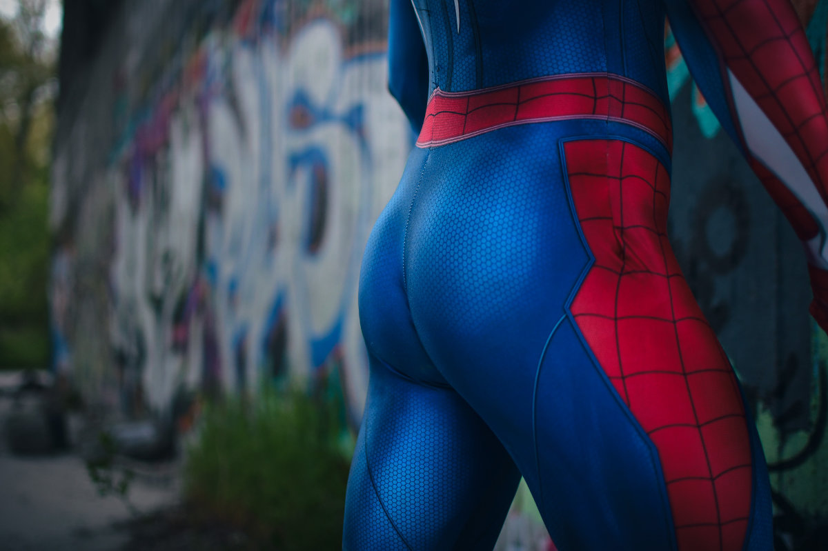 Spiderman standing in an urban environment near a graffiti wall. Exclusive premium galleries preview.